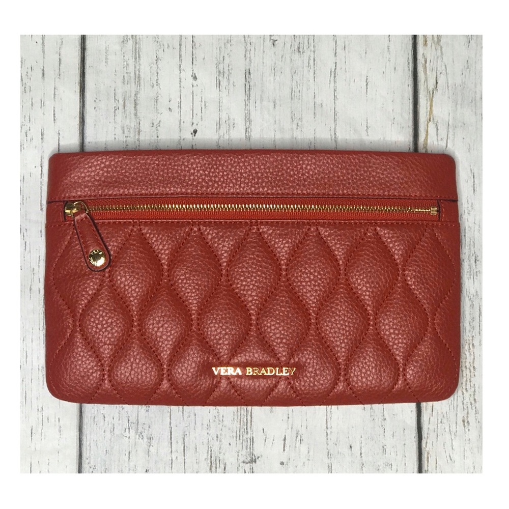 Vera Bradley Red Leather Quilted Clutch Wallet